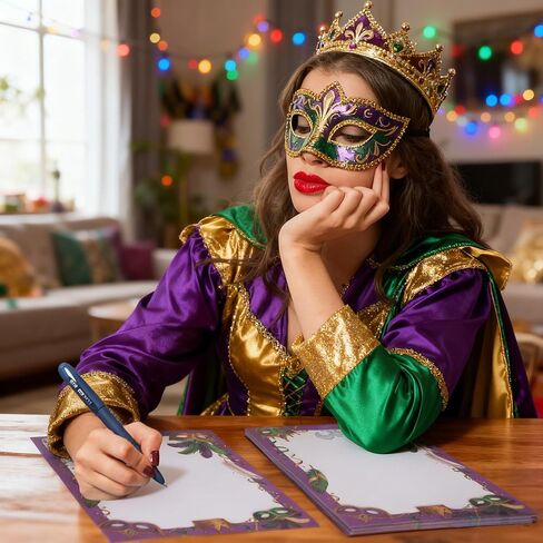 codree 80 Sheets Mardi Gras Letterhead Stationery Printer Paper, 11 x 8.6 Inch Purple Gold Green Masquerade Paper Stationery, Mardi Gras Decorative Writing Papers for Party Invitations in Saudi Arabia