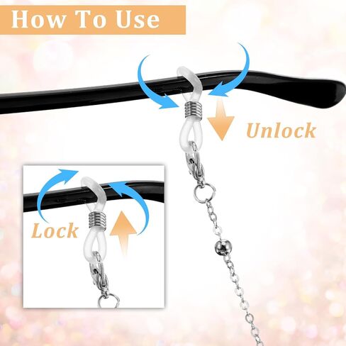 6 PCS Eyeglass Chains Reading Glasses Necklace for Women, Beaded Necklace Glasses Cord Holder, Adjustable Eyewear Retainer for Sunglasses and Reading Glasses (Gold, Silve, Black) in Saudi Arabia
