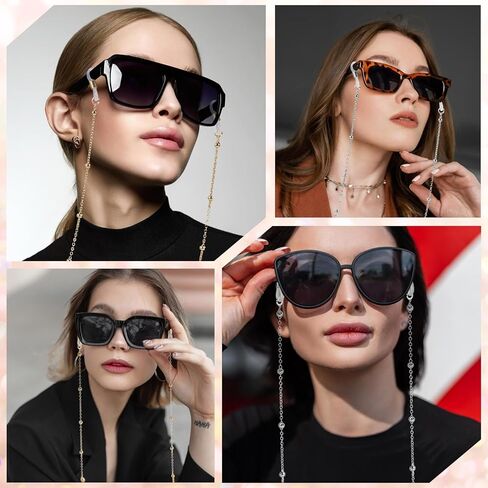 6 PCS Eyeglass Chains Reading Glasses Necklace for Women, Beaded Necklace Glasses Cord Holder, Adjustable Eyewear Retainer for Sunglasses and Reading Glasses (Gold, Silve, Black) in Saudi Arabia
