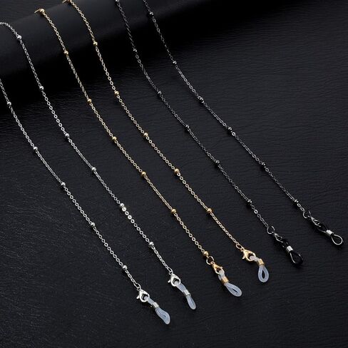6 PCS Eyeglass Chains Reading Glasses Necklace for Women, Beaded Necklace Glasses Cord Holder, Adjustable Eyewear Retainer for Sunglasses and Reading Glasses (Gold, Silve, Black) in Saudi Arabia