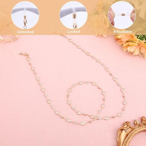 Crystal Beaded Eyeglass Chain, Adjustable Around Neck Eye Glasses Chains Sunglasses Necklace String Strap Holder Hanger Lanyard Accessories for Women Men in Saudi Arabia