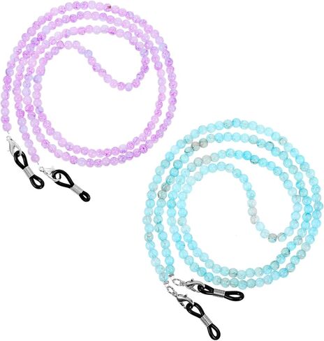2Pcs Eyeglasses Chains for Women, Colorful Crystal Beaded Sunglass Holder Around Neck Wear, Eyeglass Retainer, Reading Glass Holder - Lake Blue+Purple in Saudi Arabia