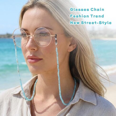 2Pcs Eyeglasses Chains for Women, Colorful Crystal Beaded Sunglass Holder Around Neck Wear, Eyeglass Retainer, Reading Glass Holder - Lake Blue+Purple in Saudi Arabia