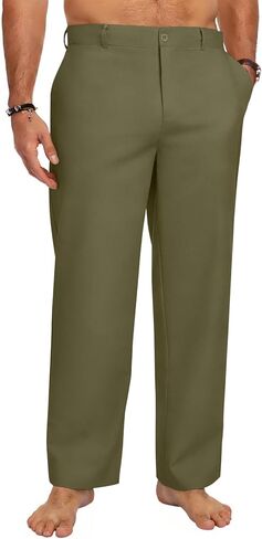 Puimentiua الرجال السراويل القطنية الكتان، السراويل العمل للرجال مرونة الرباط الخصر الربيع الصيف الأعمال عارضة السراويل in Kuwait