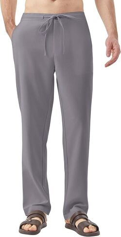 Idtswch 32/34/36/38 Inseam Men's Tall Casual Linen Pants Elastic Waist Drawstring Lightweight Summer Trousers in Saudi Arabia