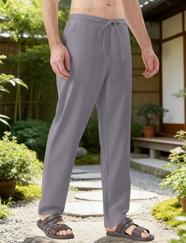 Idtswch 32/34/36/38 Inseam Men's Tall Casual Linen Pants Elastic Waist Drawstring Lightweight Summer Trousers in Saudi Arabia