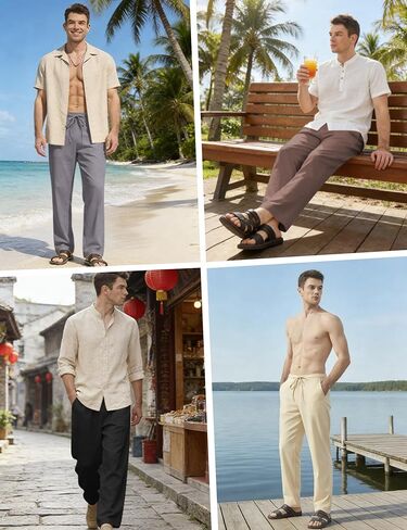 Idtswch 32/34/36/38 Inseam Men's Tall Casual Linen Pants Elastic Waist Drawstring Lightweight Summer Trousers in Saudi Arabia