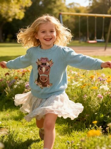 Girls and Toddlers' Cotton Pullover Crewneck Sweater in Saudi Arabia