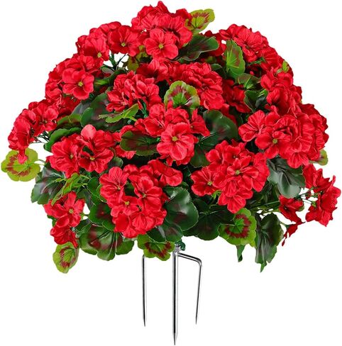 QIANYUN Artificial Topiary for Outdoors – 18" Geranium Flower Ball, Outdoor Topiary Artificial Plant for Front Door, Garden, Yard, Patio(2, Pink) in Kuwait