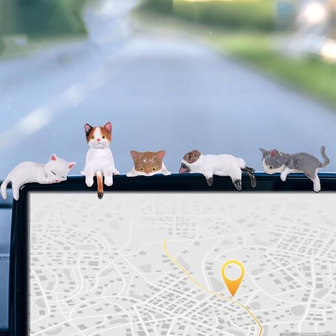 5pcs Cute Cat Fingurine Computer Monitor Decor, Mini Cat Figurines, Car Accessories Interior, Mini Resin Cats for Computer Monitors, Car Screens, Desks in Saudi Arabia
