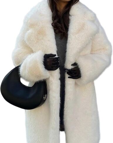 Fashionable women's mid-length faux fur coat with blazer collar and plush faux fur exterior in Saudi Arabia