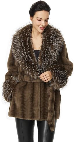 Women's Faux Fur Coat with Belt and Pockets Stylish Large Lapel Winter Short Fur Jacket in Saudi Arabia