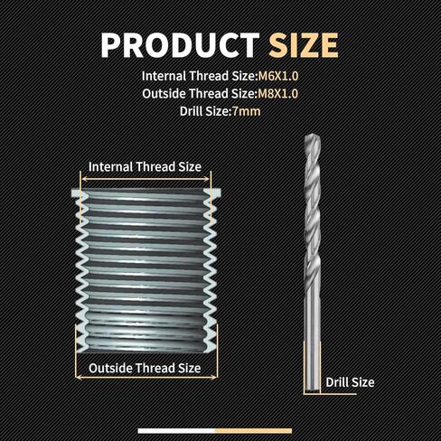M6X1.0 Metric Thread Repair Kit with Insert HSS Drill, Tap, Installation Driver, Counterbore, Two Sizes Stainless Steel Insert 5PCS 9.4MM and 5PCS 12MM in Saudi Arabia
