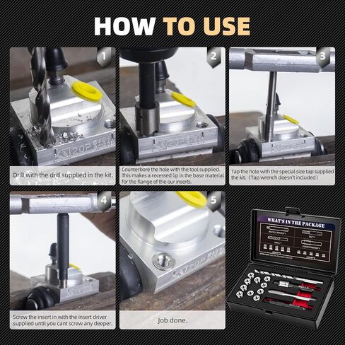 M6X1.0 Metric Thread Repair Kit with Insert HSS Drill, Tap, Installation Driver, Counterbore, Two Sizes Stainless Steel Insert 5PCS 9.4MM and 5PCS 12MM in Saudi Arabia