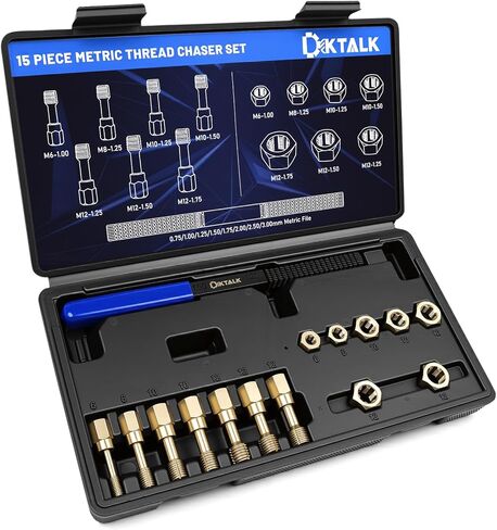 مجموعة أدوات مطاردة الخيوط الاحترافية مكونة من 49 قطعة، UNC UNF ومجموعة أدوات إصلاح الخيوط المترية مع الصنابير والقوالب وملفات الخيوط ومجموعة أدوات إعادة تثبيت مسامير عجلات السيارات in Kuwait