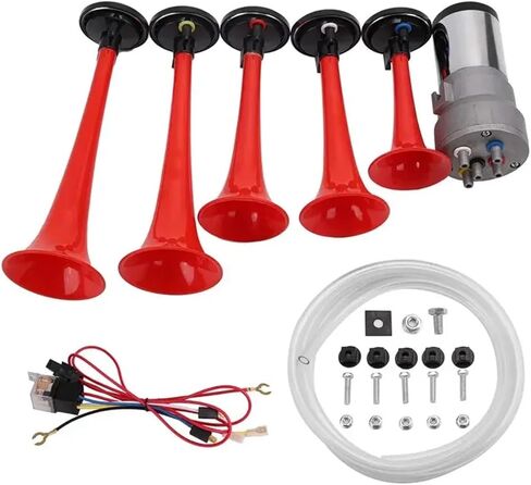 Car horn 12v sup er loud whistle horn can be modif ied truck air pump air horn 5 tube music horn(LACU wire harness) in Kuwait