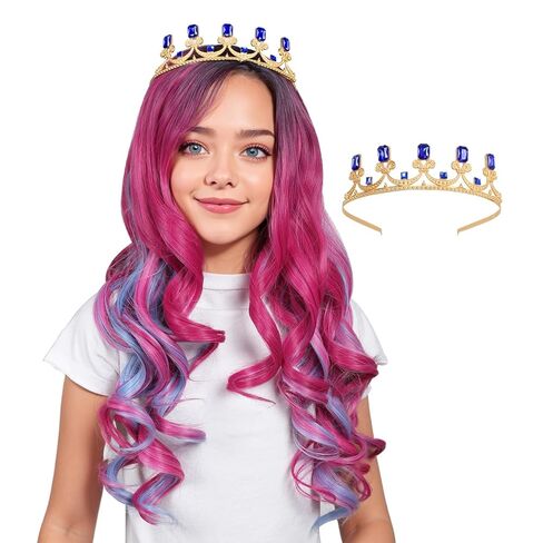 ColorGround Long Wavy Pink and Light Blue Mixed Cosplay Wig with Crown (Small Size) in Saudi Arabia