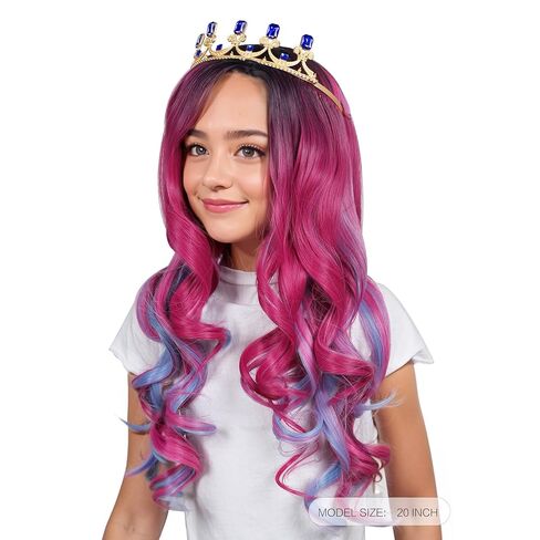 ColorGround Long Wavy Pink and Light Blue Mixed Cosplay Wig with Crown (Small Size) in Saudi Arabia