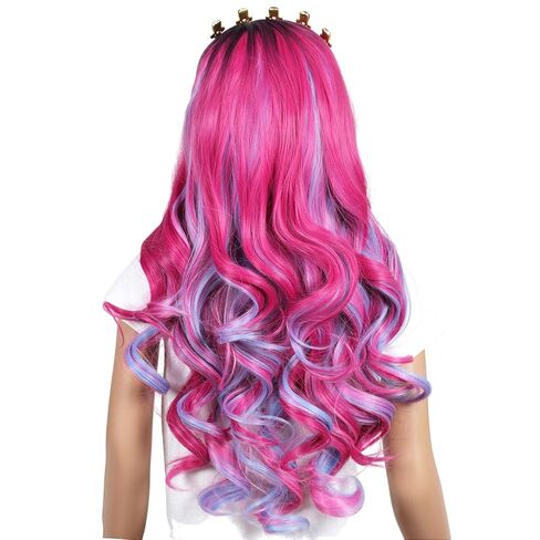 ColorGround Long Wavy Pink and Light Blue Mixed Cosplay Wig with Crown (Small Size) in Saudi Arabia