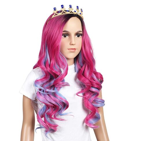 ColorGround Long Wavy Pink and Light Blue Mixed Cosplay Wig with Crown (Small Size) in Saudi Arabia