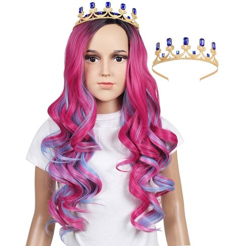 ColorGround Long Wavy Pink and Light Blue Mixed Cosplay Wig with Crown (Small Size) in Saudi Arabia