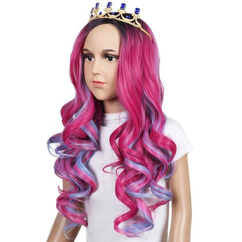 ColorGround Long Wavy Pink and Light Blue Mixed Cosplay Wig with Crown (Small Size) in Saudi Arabia