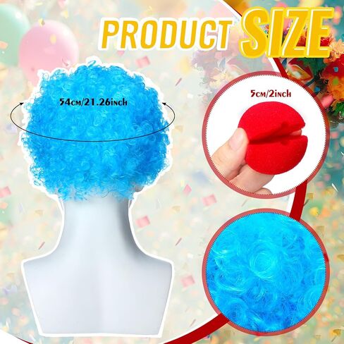 6 Pcs Clown Costume Wig Blue Fluffy Afro Wigs Blue Curly Wig Red Foam Clown Noses Halloween Wig Christmas Party Short Wig for Costume Cosplay Women Men Disco Party in Saudi Arabia