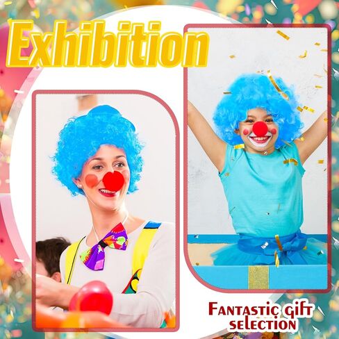 6 Pcs Clown Costume Wig Blue Fluffy Afro Wigs Blue Curly Wig Red Foam Clown Noses Halloween Wig Christmas Party Short Wig for Costume Cosplay Women Men Disco Party in Saudi Arabia