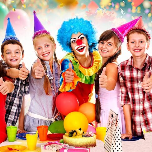 6 Pcs Clown Costume Wig Blue Fluffy Afro Wigs Blue Curly Wig Red Foam Clown Noses Halloween Wig Christmas Party Short Wig for Costume Cosplay Women Men Disco Party in Saudi Arabia
