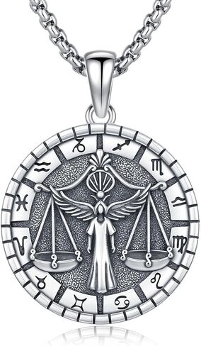 قلادة زودياك من الفضة الإسترليني عيار 925 مكونة من 12 كوكبة هدايا مجوهرات مع سلسلة رولو مقاس 22 بوصة + 2 بوصة in Kuwait