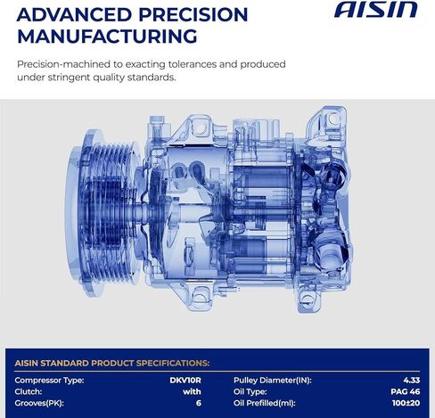 AISIN ACCF-00844 Air Conditioner AC Compressor - Compatible with Subaru Forester 2014-2018, Crosstrek 2016-2017, XV Crosstrek 2013-2015, Impreza 2012-2016 - with 6-Pulley Groove, with Clutch in Kuwait