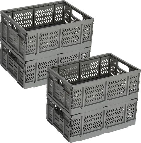 4 عبوات من الصناديق القابلة للطي للتخزين، قفص بلاستيكي قابل للطي سعة 19 لترًا لتنظيم الفاكهة والبقالة بمقبض، وصناديق حليب قابلة للطي للمنزل والمكتب والمدرسة، باللون الأسود in Kuwait