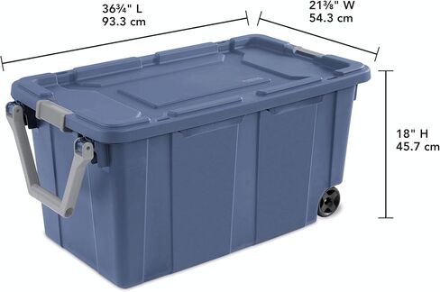 Industrial Storage Tote with Wheels, Blue, Heavy-Duty Plastic, 40 Gallon, Latching Lid, Stackable, 36.75x21.38x18 Inch, 2 Pack in Saudi Arabia