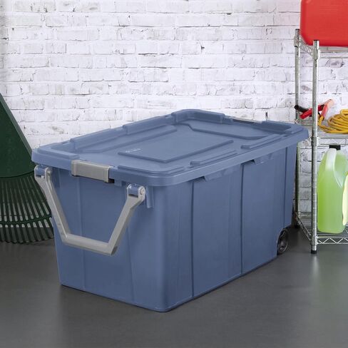 Industrial Storage Tote with Wheels, Blue, Heavy-Duty Plastic, 40 Gallon, Latching Lid, Stackable, 36.75x21.38x18 Inch, 2 Pack in Saudi Arabia