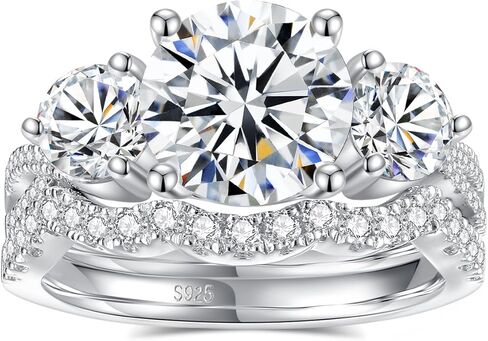 3 مجموعات زفاف من حجر المويسانتي للنساء 4.42CTTW D اللون VVS1 وضوح دائري قطع رائعة 925 من الفضة الاسترليني مويسانيتي مجموعة خواتم الزفاف مع شهادة in Kuwait