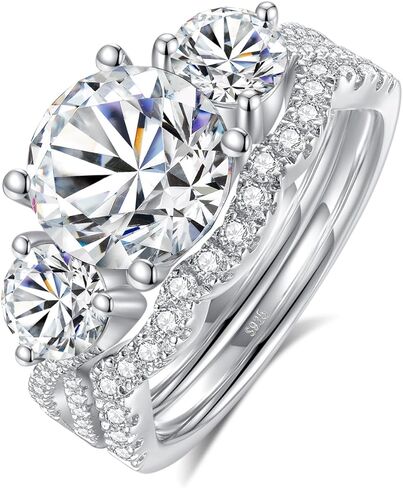 3 مجموعات زفاف من حجر المويسانتي للنساء 4.42CTTW D اللون VVS1 وضوح دائري قطع رائعة 925 من الفضة الاسترليني مويسانيتي مجموعة خواتم الزفاف مع شهادة in Kuwait