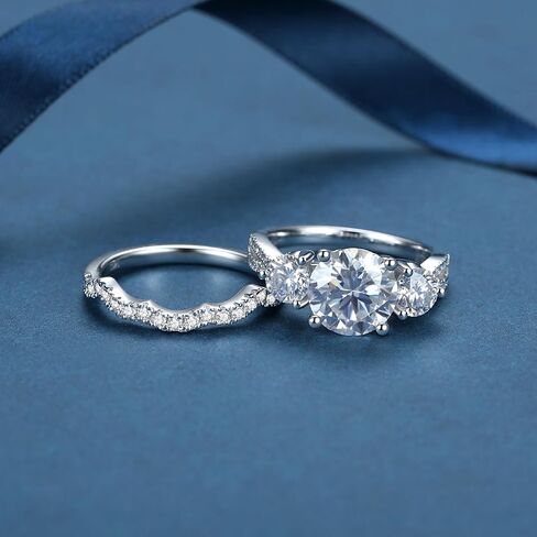 3 مجموعات زفاف من حجر المويسانتي للنساء 4.42CTTW D اللون VVS1 وضوح دائري قطع رائعة 925 من الفضة الاسترليني مويسانيتي مجموعة خواتم الزفاف مع شهادة in Kuwait