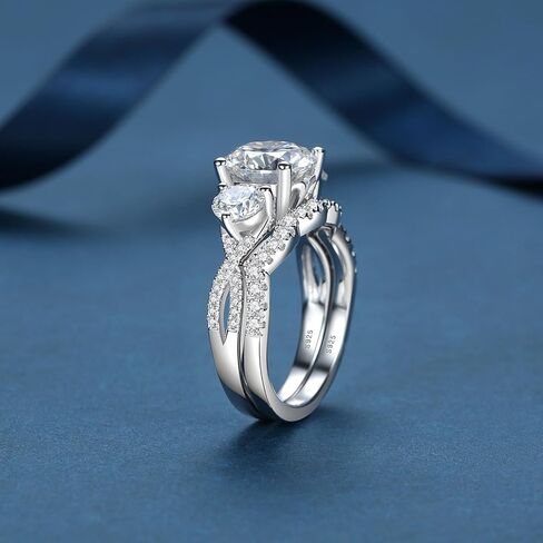 3 مجموعات زفاف من حجر المويسانتي للنساء 4.42CTTW D اللون VVS1 وضوح دائري قطع رائعة 925 من الفضة الاسترليني مويسانيتي مجموعة خواتم الزفاف مع شهادة in Kuwait