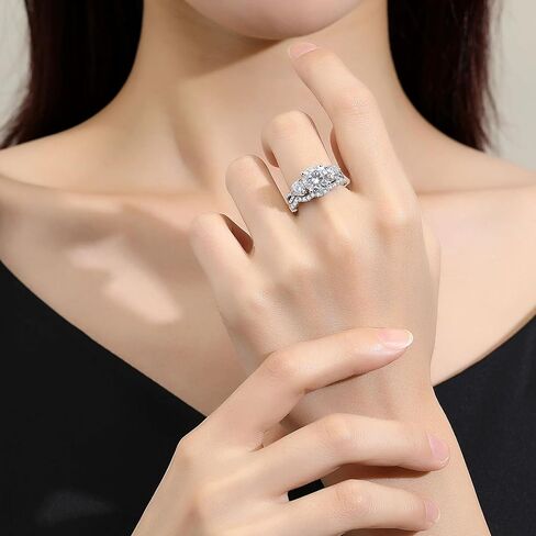 3 مجموعات زفاف من حجر المويسانتي للنساء 4.42CTTW D اللون VVS1 وضوح دائري قطع رائعة 925 من الفضة الاسترليني مويسانيتي مجموعة خواتم الزفاف مع شهادة in Kuwait