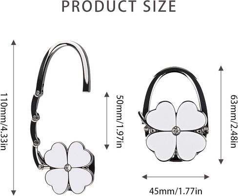 Heran Four-Leaf Clover Purse Hook for Table, White Foldable Handbag Hanger, Zinc Alloy Bag Holder with Black Storage Bag, Portable Stylish Accessories for Chair Counter, Compact & Sturdy in Saudi Arabia
