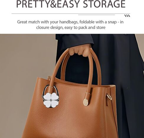 Heran Four-Leaf Clover Purse Hook for Table, White Foldable Handbag Hanger, Zinc Alloy Bag Holder with Black Storage Bag, Portable Stylish Accessories for Chair Counter, Compact & Sturdy in Saudi Arabia
