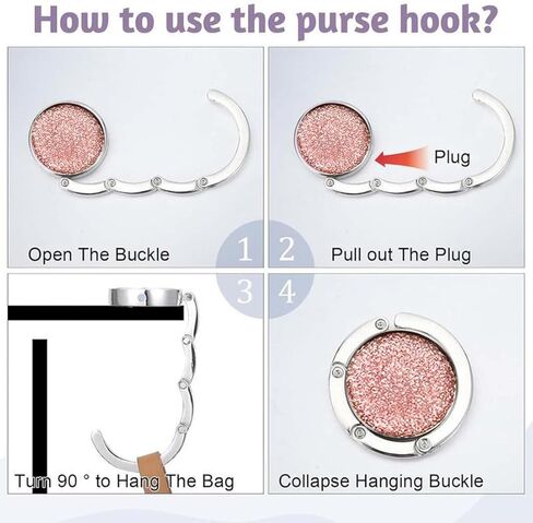 Foldable Purse Hook with Rhinestone Decoration, Portable Handbag Hanger for Tables and Desks in Saudi Arabia