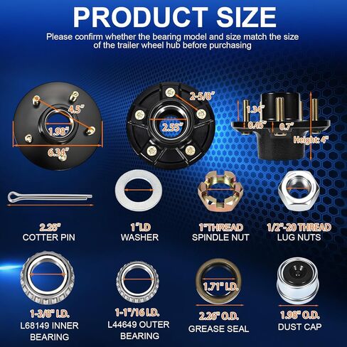 محاور مقطورة 3500 رطل 5 عروة، مجموعتان من مجموعة محور المقطورة شديدة التحمل مع 5 على 4.5 بوصة، تناسب 1-1/16 بوصة إلى 1-3/8 بوصة #84 محور دوران محور المقطورة، مجموعة محور مقطورة القارب الممتازة in Kuwait