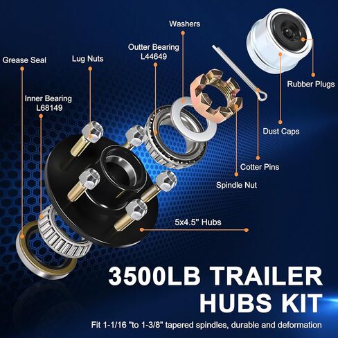 محاور مقطورة 3500 رطل 5 عروة، مجموعتان من مجموعة محور المقطورة شديدة التحمل مع 5 على 4.5 بوصة، تناسب 1-1/16 بوصة إلى 1-3/8 بوصة #84 محور دوران محور المقطورة، مجموعة محور مقطورة القارب الممتازة in Kuwait