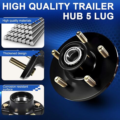 محاور مقطورة 3500 رطل 5 عروة، مجموعتان من مجموعة محور المقطورة شديدة التحمل مع 5 على 4.5 بوصة، تناسب 1-1/16 بوصة إلى 1-3/8 بوصة #84 محور دوران محور المقطورة، مجموعة محور مقطورة القارب الممتازة in Kuwait