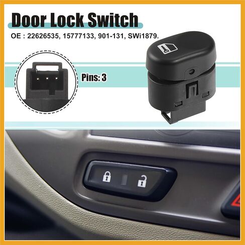 مفتاح قفل باب السيارة مناسب لسيارة شيفروليه ماليبو 2004-2008 رقم 15777133 - عبوة من قطعة واحدة بديلة باللون الأسود in Kuwait