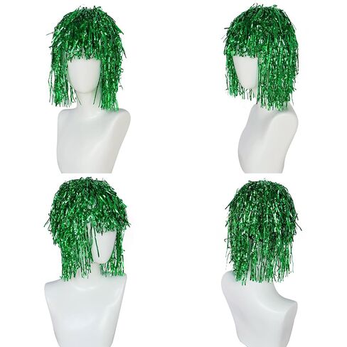 Hair Cap+ Green Tinsel Wig Funny Wigs for Women Green Sparkly Tinsel Wig Disco Ball Costume Wigs Photo Booth Props for St Patrick Day 80s Themed Party Christmas Halloween Cosplay Party in Saudi Arabia
