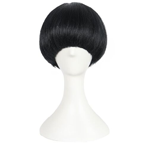 Hair Cap + Bowl Cut Wig Mushroom Wigs for Men Short Black Bob Hair With Bangs Funny Wigs Mens Wig Halloween Cosplay Party in Saudi Arabia