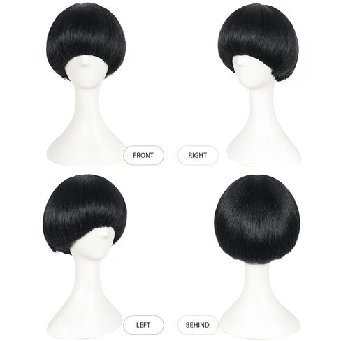 Hair Cap + Bowl Cut Wig Mushroom Wigs for Men Short Black Bob Hair With Bangs Funny Wigs Mens Wig Halloween Cosplay Party in Saudi Arabia