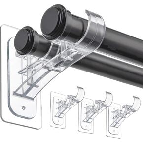 ANDGOO دعامة قضيب ستارة مزدوجة، بدون حفر، حاملات قضبان ستائر لاصقة صديقة للمستأجر، خطافات ستائر مزدوجة القضيب، شماعات ستائر شديدة التحمل لغرفة المعيشة في الشقة (4 قطع، شفاف) in Kuwait